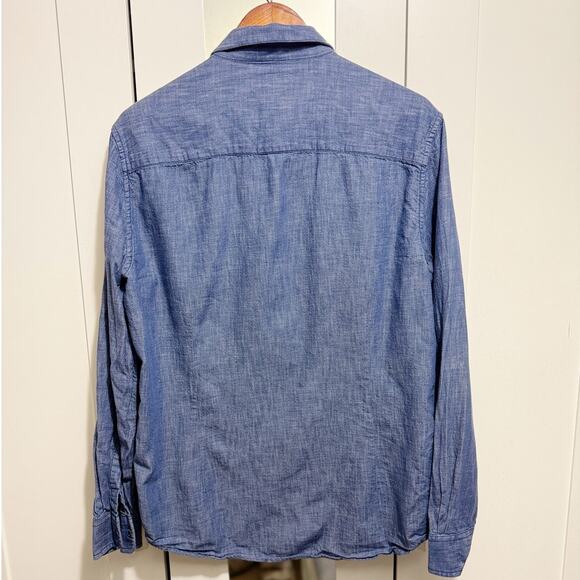 Kenneth Cole Reaction Denim Chambray Shirt Men’s Large Zip Pocket Casual - Picture 3 of 13